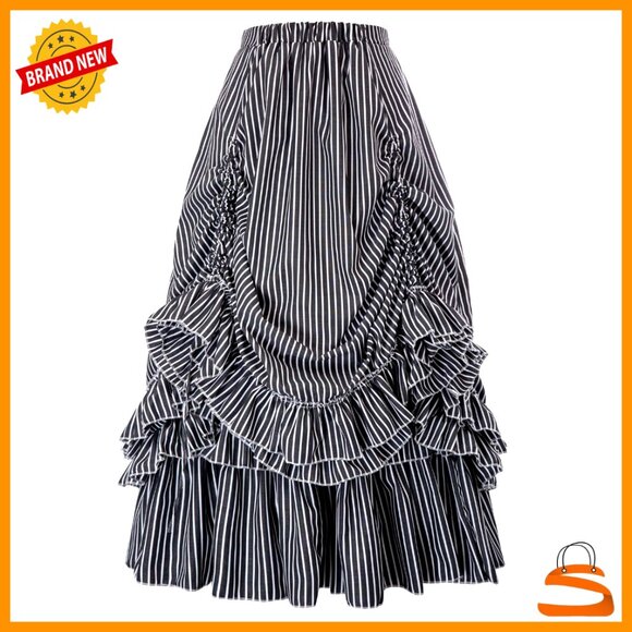 Dresses & Skirts - Vintage Striped Victorian Skirt Steampunk Gothic Renaissance Style Ruffled Hem
